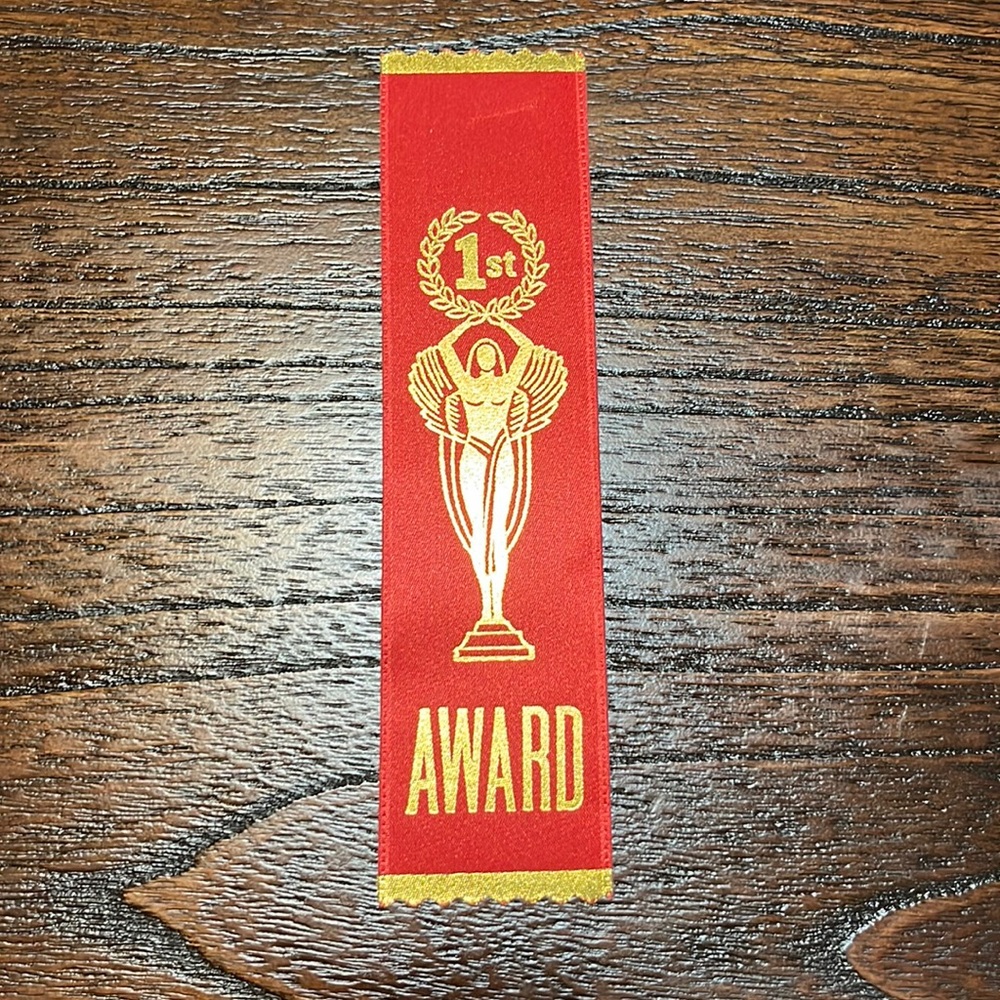 $1 Add-On 1st Place Ribbon First Place Award Red Gold Prize Joke Gift